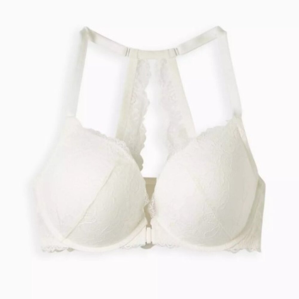 Torrid White XO Plunge Push-Up Front-Close Bra, Size 40D
